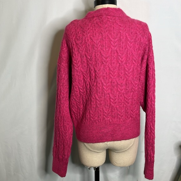 Zara cable Knit Cardigan Hot Pink Fuchsia sweater size medium. - Picture 4 of 14